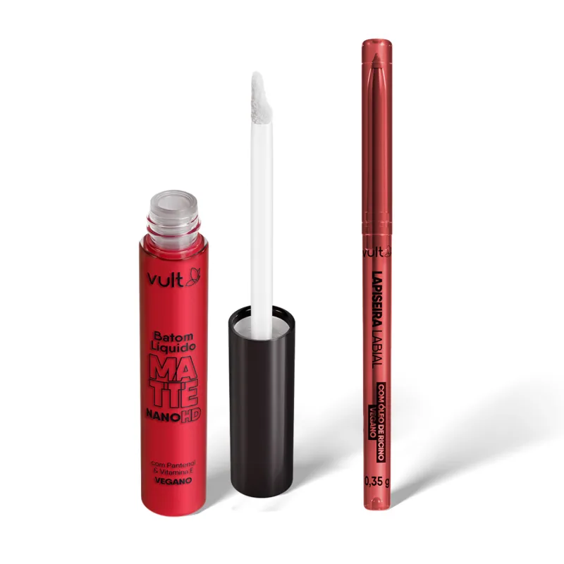 LipKit Vult: Batom Líquido Matte Rubi+ Lapiseira Labial