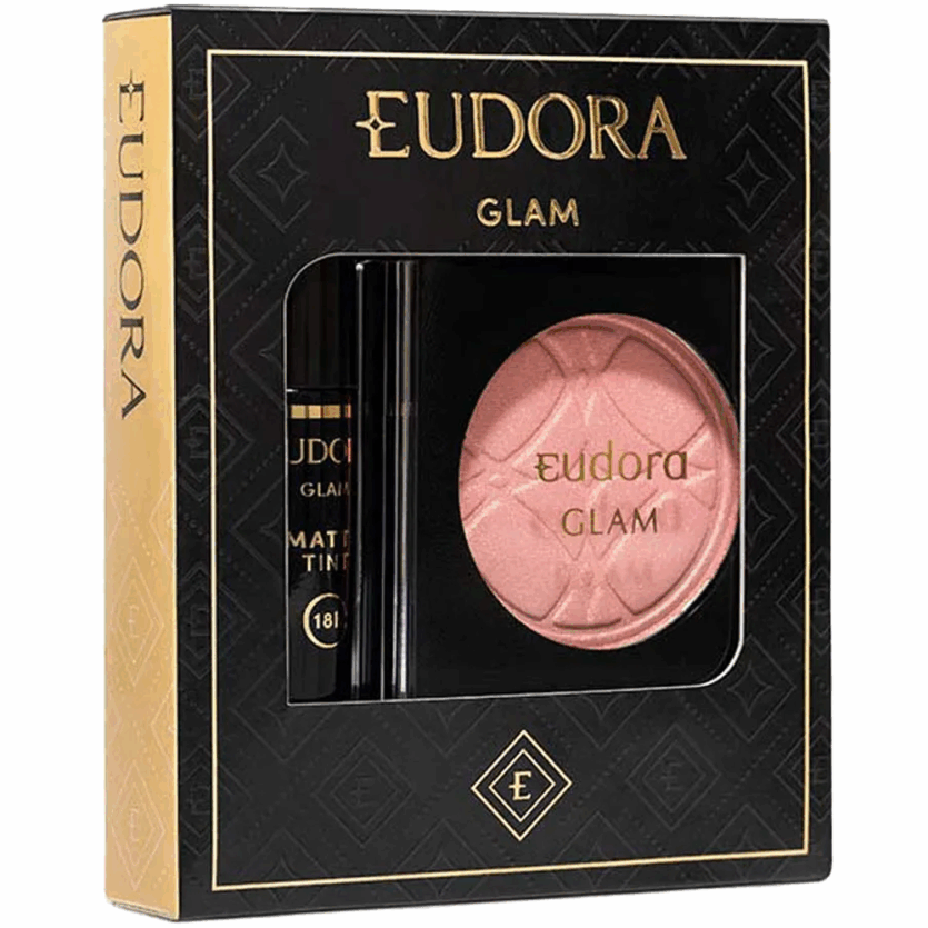 Eudora Glam – Batom Líquido Bordô Intenso + Blush Peach Bellini – Kit