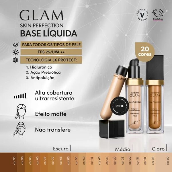 Refil Base Líquida Glam Skin Perfection Cor 15 30ml - Imagem 7